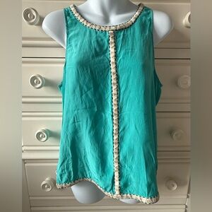 Parker silk Turquoise Tank with Beige Accents